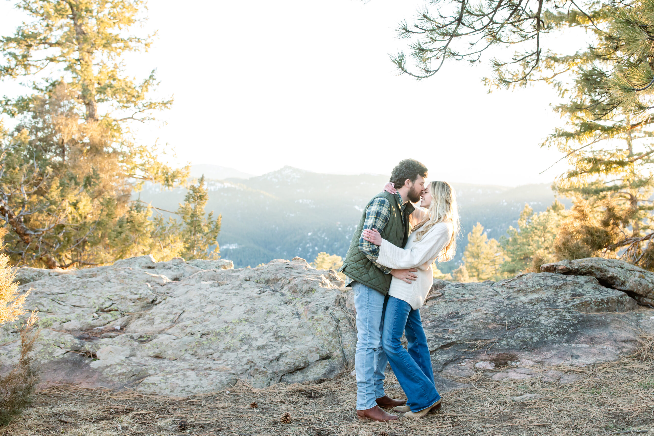 a mountain engagement session at Mt. Falcon Park in Colorado